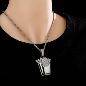 Hip Hop élégant belles frites colliers incrusté strass Zircon solide frites forme pendentif pour hommes femmes fêtes bijoux - Product Image 4