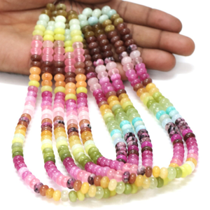 Hermosas Cuentas de Cuarzo de Color Rosa Arcoíris en Forma de Rondel, Cuentas de Piedras Preciosas de Cuarzo Multicolor de 7-8 mm, Venta al por Mayor - Product Image 1