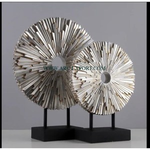 รูปปั้นประดับโต๊ะในบ้านชุบทองคุณภาพสูงในร่มฐานหินอ่อนสีขาวรูปปั้นใบไม้ดีไซน์ - Product Image 2