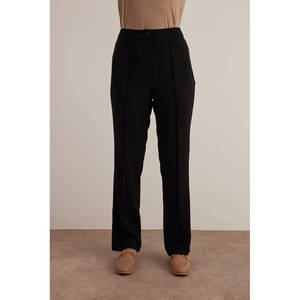 High-Waist <b>Black</b> Woven <b>Trousers</b> <b>with</b> Elastic Waist and Welt <b>Pockets</b> - Product Image 2