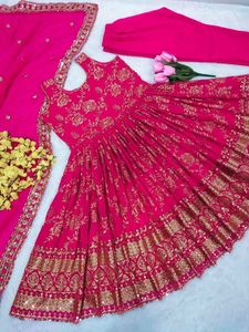 Nouvelle robe de soirée de styliste, tenue de travail en tissu Georgette avec broderie Kurti sans manches, haut et bas - Product Image 3