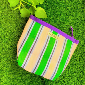 Bolsa de viaje a rayas personalizada para la playa, bolsa ecológica de nailon reciclado reutilizable con cremallera y logotipo, bolsa de aseo para cosméticos - Product Image 1