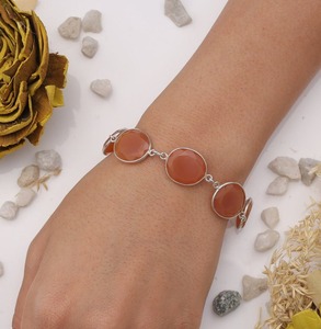 925 Sterling Silver Handmade Gemstone Cornaline Spinner Bracelet Beaux Bijoux 925 Estampillé Argent Design Bracelet Solide - Product Image 3
