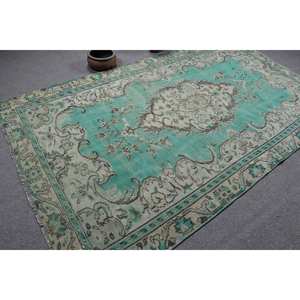 Tapis Turc Vintage 5.7 X 9.8ft Bleu Beige Plat Tissage Laine avec Motif Patchwork pour Salon Décor Couloir Utilisation Latex Soutenu - Product Image 2