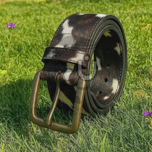 Ceinture en cuir de vache à poils naturels, fabriquée à la main, avec boucle en alliage et cadre en boîte |   Ceinture décontractée de qualité supérieure durable à imprimé animal, largeur 3,5 cm - Product Image 6