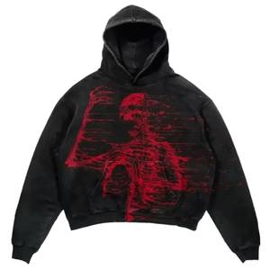 OEM Custom Graphics Logo <b>Lined</b> Pullover 100% Cotton Oversized Acid Wash Skull Print Vintage Distressed <b>Hoodie</b> for <b>Men</b> - Product Image 5