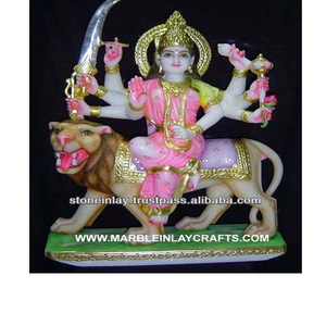 Maa diosa Durga y sentado en el león, escultura de mármol blanco brillante puro, uso de adoración y oración - Product Image 1