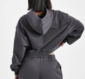 Sweat-shirt à capuche en molleton français 100% coton OEM/ODM 2025, vente en gros, pull court d'été, respirant, hip-hop, sweat-shirt pour femmes - Product Image 6