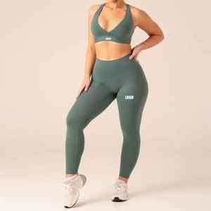OEM personalizado de 2 piezas de gimnasio conjunto de Bajo cuello en V Sujetador deportivo y medias de yoga Leggings para las mujeres - Product Image 6