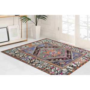 Alfombra Estampada de Diseño Marroquí, Patrón Kilim, Verde y Marrón, Estilo Turco, Alfombra Suave No Tejida - Product Image 2