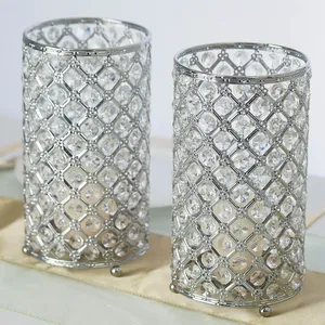Elegante portavelas de cristal con forma de cilindro con redondo decorativo de Metal Ideal para decoración de Mesa del hogar y uso de bodas - Product Image 1