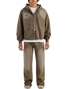 Vente en gros 2025 Nouveau design personnalisé 420gsm Survêtement en coton lourd uni délavé à l'acide avec fermeture éclair et pantalon de survêtement pour hommes - Product Image 1