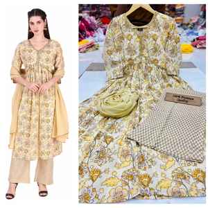 ชุดผ้าคอตตอนแท้พิมพ์ลายสวยงาม,ทำด้วยมือและตัดด้วยชุด Dupatta - Product Image 6