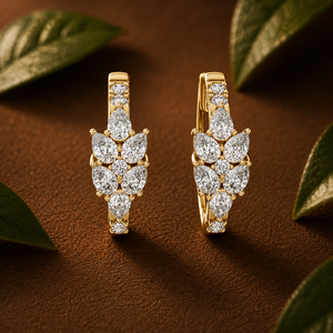 Luxury Wedding <b>Earring</b> 18K Yellow Gold Floral Pear Cut Lab Grown Diamond Round Cluster <b>Hoop</b> <b>Earrings</b> VVS Fine Jewelry for Women - Product Image 3