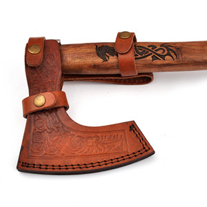 Handmade Customized <b>Viking</b> Damascus Head Wood Handle Pizza <b>axe</b> Type Steel Leather Sheath for Camping-Whole Sale Industrial Grade - Product Image 3