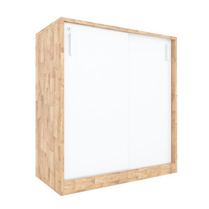 2-Tier <b>Sliding</b> <b>Door</b> Filing Cabinet 80x40x87cm Modern Minimalist Rubber Wood Lockable Adjustable for Office Workshop-THS68025 - Product Image 1