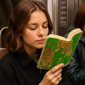 Étui à journal tigre rose et orange matelassé Artisan-Accessoire bohème chic et ludique - Product Image 1