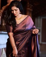 Saree sutra satin panjang hingga mata kaki dengan desain tradisional terbaru, dihiasi sulaman penuh, untuk pesta/pernikahan dan acara spesial