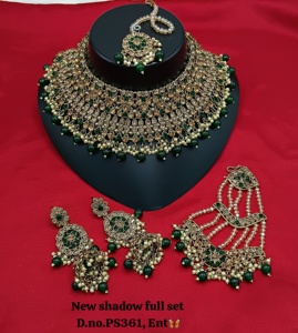 Traditionnel Antique fait à la main CZ fil clouté travail Patwa indien colliers boucles d'oreilles et vêtements de tête pour femmes et filles ensembles de bijoux - Product Image 1