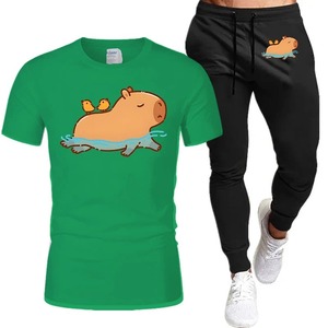 Summer Casual Tracksuit Men's <b>Funny</b> Capybara <b>T</b>-<b>Shirt</b> + Pants Suit Cartoon Short Sleeve Brand <b>Shirts</b> Jogging Male Sports Sets - Product Image 4
