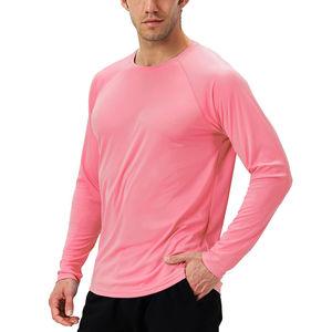 Camiseta ajustada de compresión para correr para hombre, proveedores de camisa de compresión de gimnasio de Color Rosa liso de manga larga, protector contra sarpullidos para hombre, OEM - Product Image 4