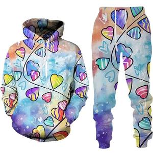 New <b>Sweet</b> Love <b>Heart</b> Hoodies 3D Print Men Tracksuit Sets Casual Hoodie Pants Two Piece Set Fashion Men Sweatshirt Clothing - Product Image 3