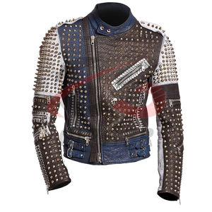 Vestes pour hommes Punk en cuir d'hiver noir personnalisées Nouveau dernier design Veste en cuir Punk pour hommes Nouveau style Biker Service OEM - Product Image 1