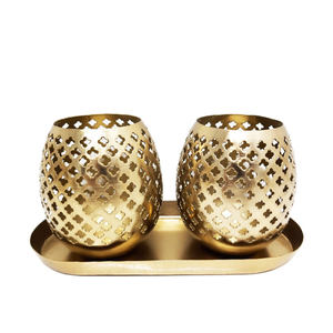 Plateau ovale en fer avec 2 plaques votives de couleur or avec plaque votive pour la maison et la décoration de table personnalisées en vrac - Product Image 1