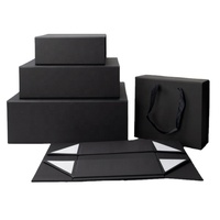 Boîte cadeau en papier rigide magnétique pliable noire avec logo personnalisé, boîte d'emballage en carton magnétique pour emballage cadeau de luxe