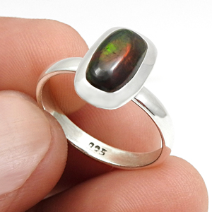 Solide 925 argent Sterling noir opale pierre précieuse fait à la main Design classique pierre de naissance bijoux en pierres précieuses 925 estampillé bagues en argent OEM - Product Image 1