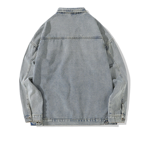 Nueva personalización elegante solapa negra primavera otoño Unisex 100% algodón Retro suelto Casual Denim Jean chaqueta para hombres - Product Image 2