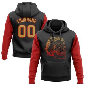 Personnalisé Cousu Noir Vieux Or-Rouge 3D Crâne Mode Sport Pull Sweat À Capuche - Product Image 1