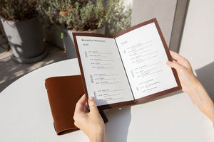 <b>A4</b> With Elastic Center Holder Menu Holder With Embossing Restaurant <b>Folder</b> Binder Custom Cover LMC-0011 - Product Image 4