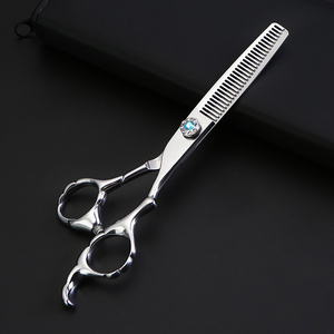 Tijeras de peluquero profesionales con logotipo personalizado 400c, herramienta de corte de pelo de acero inoxidable duradero, mango de cerámica negra, recto afilado - Product Image 2