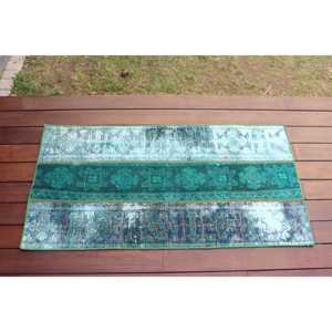 Alfombra Turca Pequeña de 1.9x3.6 pies, Alfombra de Lana Vintage con Borde Verde - Product Image 1