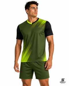 SINEWY SPORTS Men's Soccer Jersey Set Green Yellow Gradient V-Neck Short Sleeve Moisture Wicking Breathable Quick Dry <b>Athletic</b> - Product Image 5