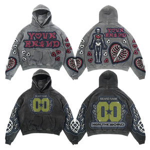 เสื้อฮู้ดดี้ผู้ชายสไตล์วินเทจฟอกสีแบบแอซิดวอช ดีไซน์ใหม่ 420GSM ผ้าฝ้าย 100% สำหรับฤดูหนาว สไตล์สตรีทแวร์ขาดๆ เหมาะสำหรับใส่โลโก้ - Product Image 3