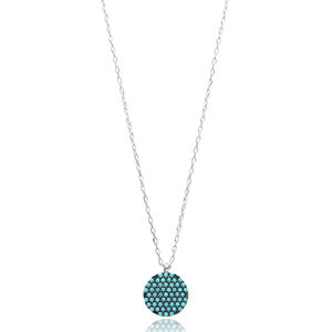 Delicado diseño redondo turquesa circón piedra forma encanto colgante turco hecho a mano 925 joyería de plata esterlina - Product Image 1