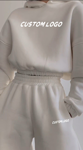 Conjunto de pantalones y Sudadera con capucha en blanco de gran tamaño para mujer con logotipo, conjunto de chándal para correr de color sólido con hombros caídos - Product Image 6