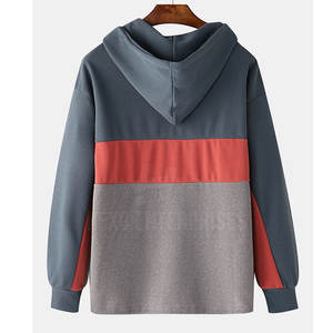 เสื้อฮู้ดผู้ชายแฟชั่นฤดูหนาว ซิปครึ่งตัว ลายเรียบ สีตัดต่อ โลโก้สั่งทำได้ คอฮู้ด สายรูดยาว ทรงปกติ ผ้าฝ้าย - Product Image 2