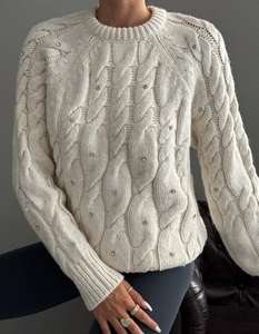 Jersey personalizado de algodón con cuello redondo para mujer, prendas de punto con cuello redondo, suéter de punto con cable, ropa informal para mujer, invierno y otoño - Product Image 3