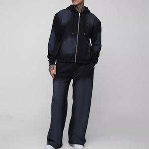 Mens Custom Cotton Acid Wash Hooded Printed Tracksuit Set with Lightweight Jacket and Tapered Jogger <b>Pants</b> Bulk - Product Image 6