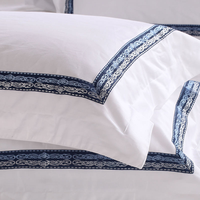 Ensemble de literie d'hôtel en coton à fibres longues 100% blanc satiné avec broderie, drap plat, housse de couette, taie d'oreiller, pour la maison et l'hôtel