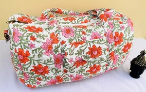 Large Luxury Casual Sport High Quality Printed Floral Block Print Quilted Cotton Duffle Bags Zipper Closure Weekender Travel - Product Image 2