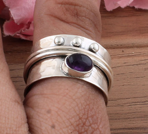 Wholesale 925 Sterling Silver Handmade <b>Spinner</b> <b>Ring</b> with Amethyst Gemstone Brass and Hammered Gift Idea - Product Image 4