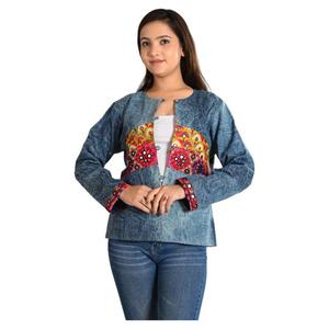 Chaqueta Vaquera de Mezclilla Tejida Regular con Estilo para Mujer, Bordado de Espejo, Diseño Vintage, Ecológica, Transpirable, de Algodón, Teñida e Impresa para Invierno - Product Image 3