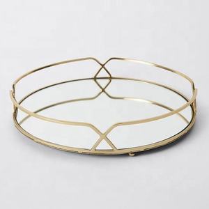Fancy Floral Pattern Gold Handcrafted Metal <b>Mirror</b> <b>Tray</b> Table Decor for Hotel & Restaurant Use Food Contact Safe - Product Image 3