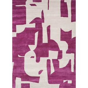Tapis rectangulaire en laine et viscose tufté à la main, motif rayé abstrait, couleur ivoire, pour salon ou couloir - TNQ-3206 - Product Image 1