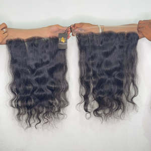 Extensiones de cabello humano natural de templo indio Cierre de encaje rizado paquetes de cabello frontal con frontal de encaje transparente HD - Product Image 1