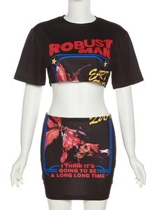 Conjunto de 2 Piezas para Mujer, Top Corto de Manga Larga + Falda Ajustada, Estilo Casual, Transpirable, Color Sólido - Product Image 3